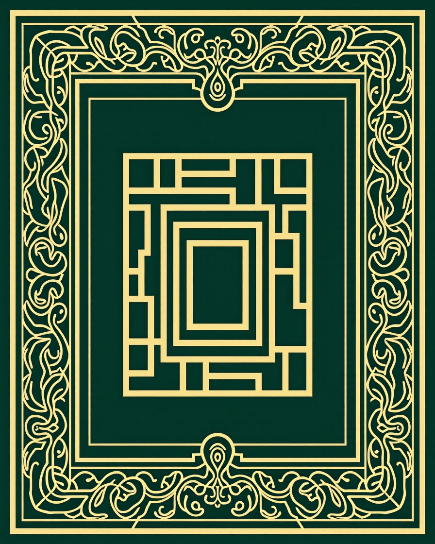 Emerald Green Abstract Geometric Frame Rug