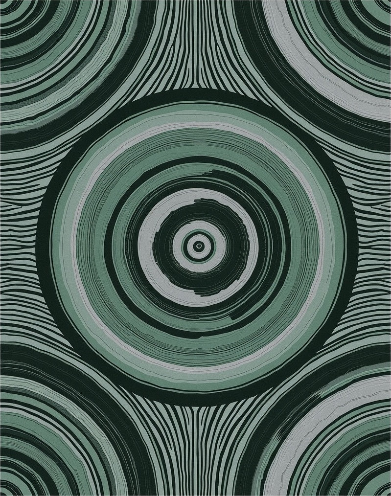 Muted Green Concentric Rings Stripes Rug