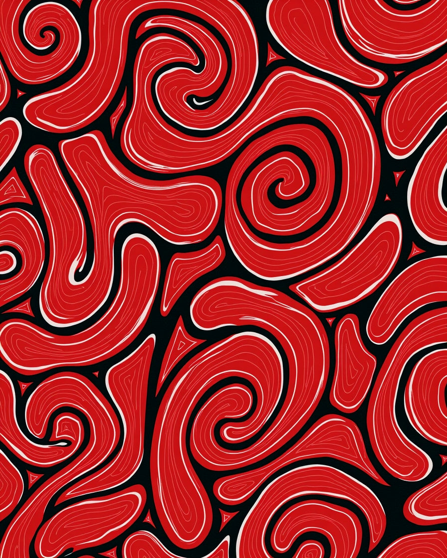 Bold Red Swirls Abstract Rug
