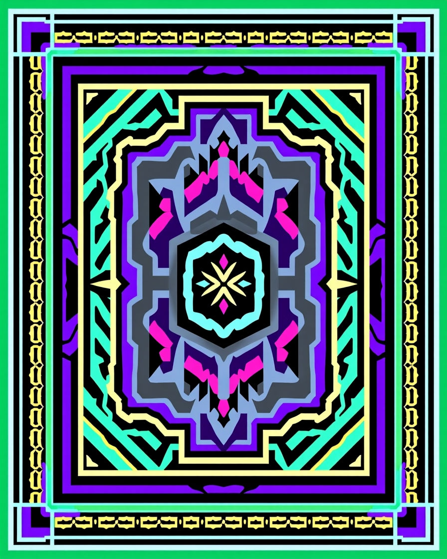 Bold Geometric Medallion Emerald Purple Rug