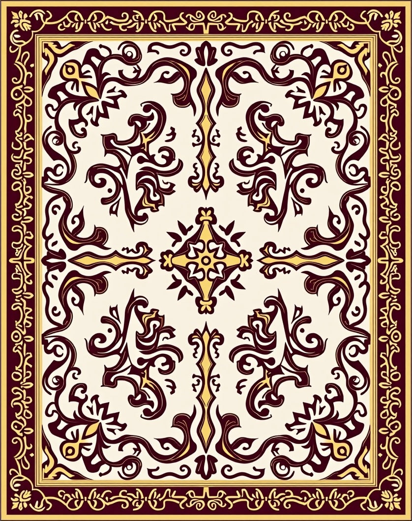 Regal Burgundy Gold Scrollwork Medallion Rug