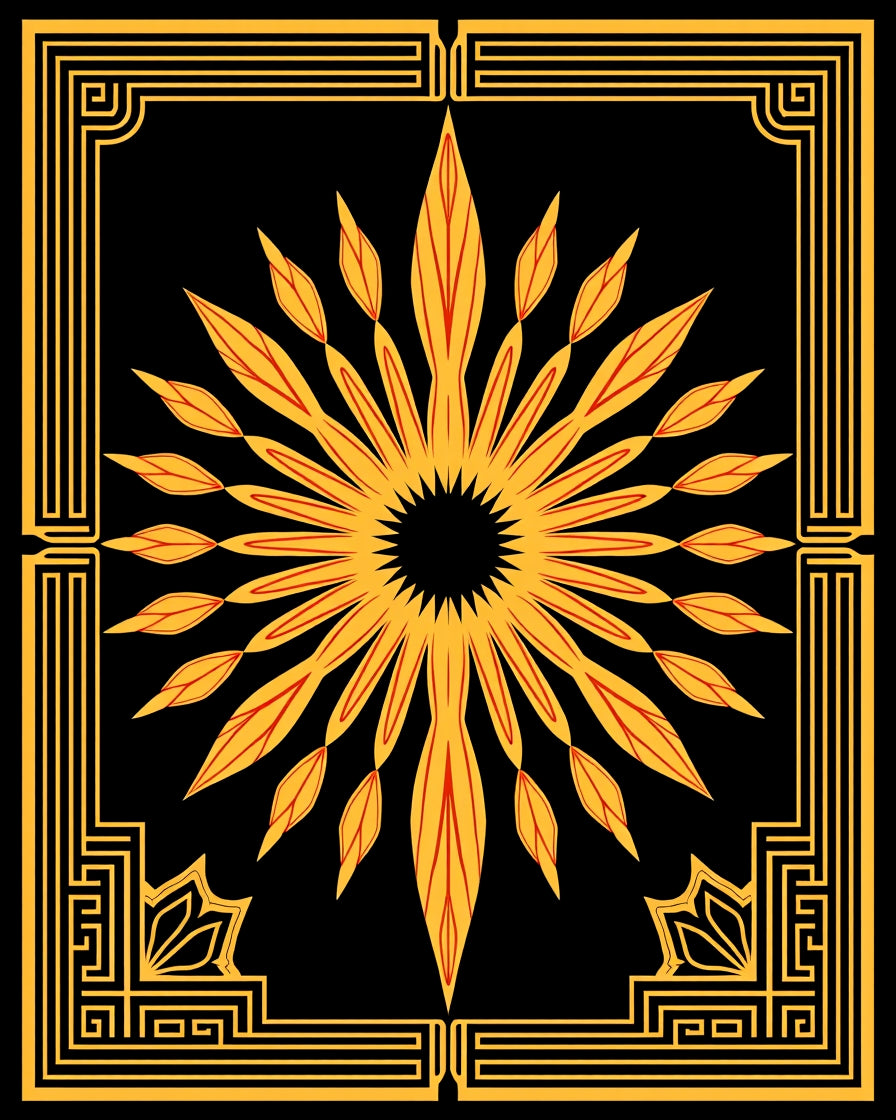 Golden Sunburst Art Deco Frame Rug
