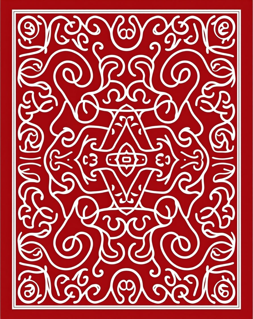 Crimson White Ornate Scrollwork Rug