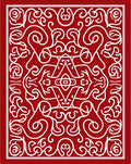 Crimson White Ornate Scrollwork Rug