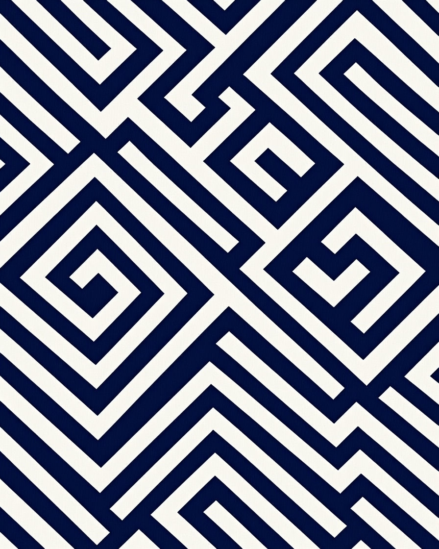 Deep Blue White Geometric Maze Rug