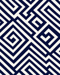 Deep Blue White Geometric Maze Rug