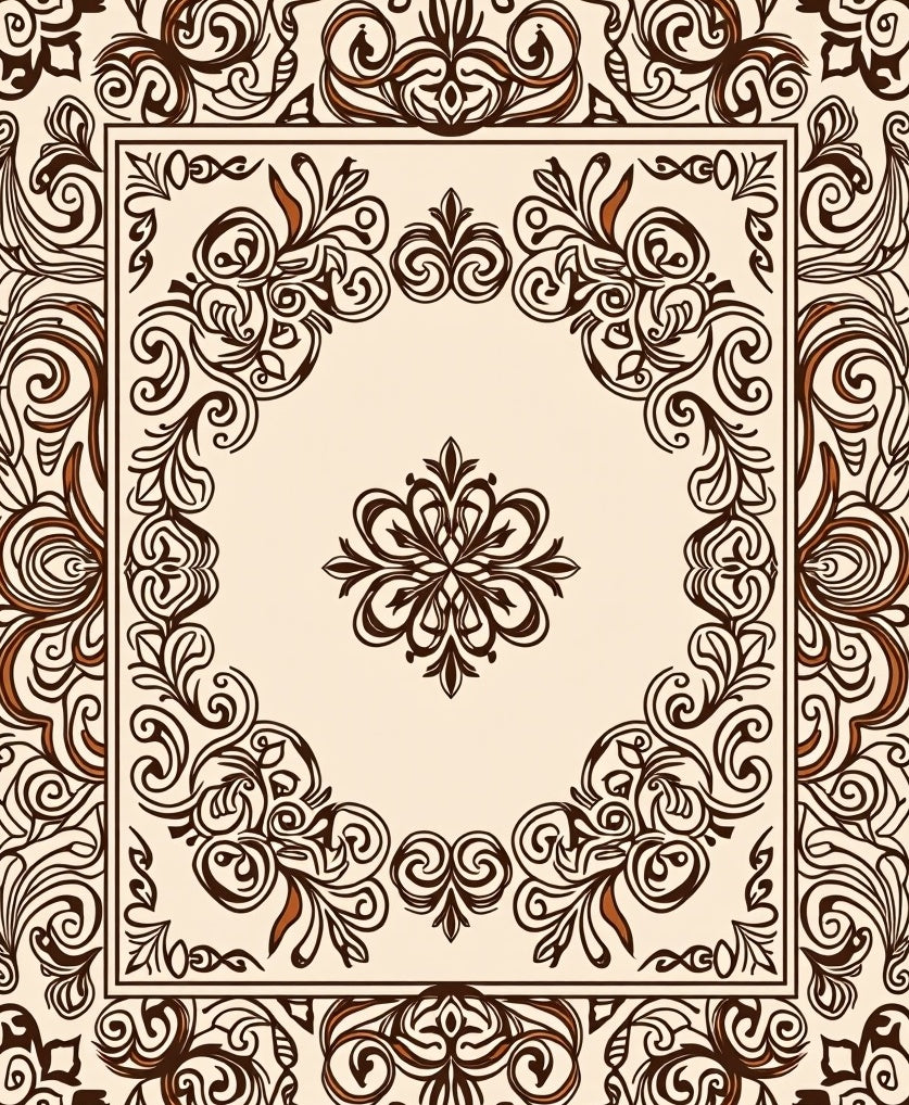 Ornate Brown Scrollwork Filigree Medallion Rug