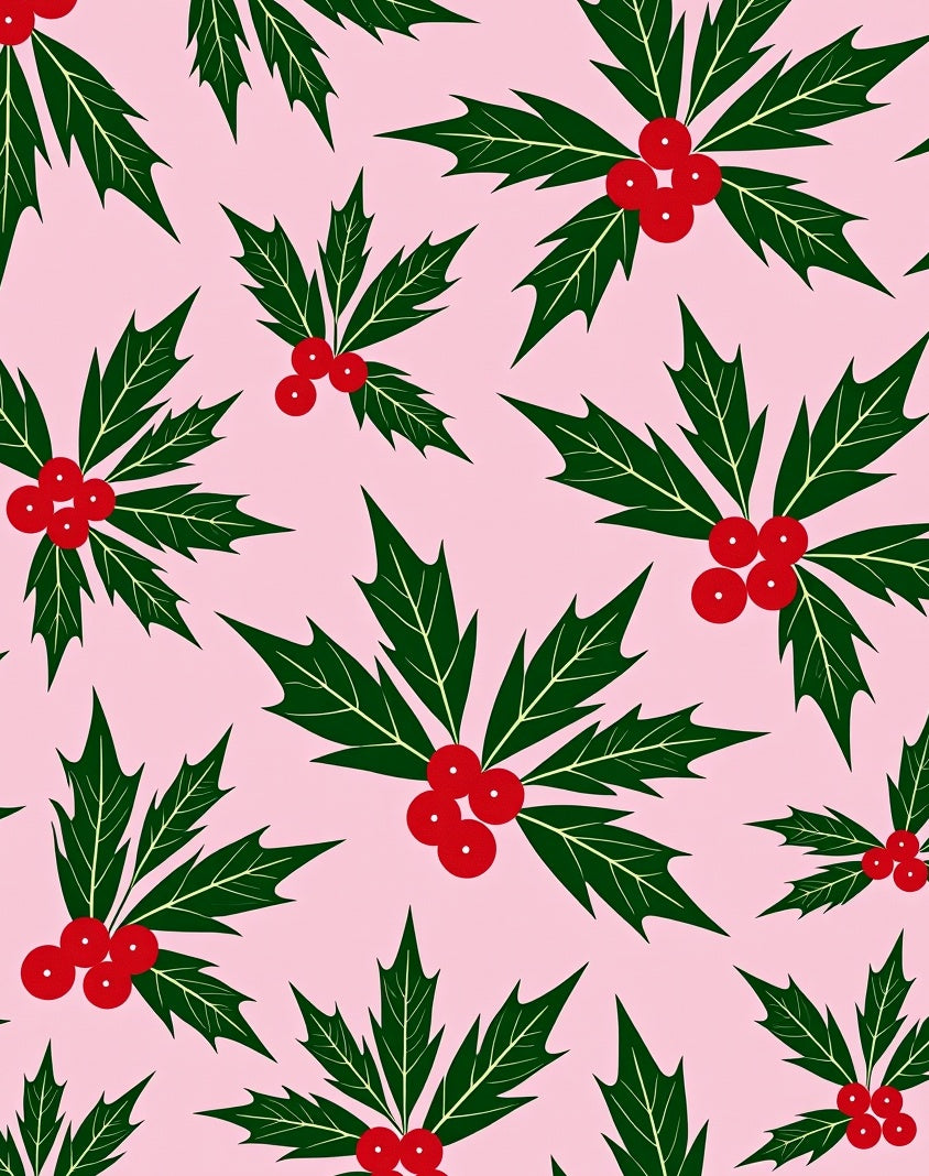 Green Holly Berry Garland Pink Rug