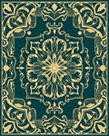 Emerald Green Golden Floral Medallion Rug