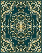 Emerald Green Golden Floral Medallion Rug