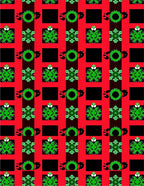 Vibrant green floral motifs on red plaid Rug