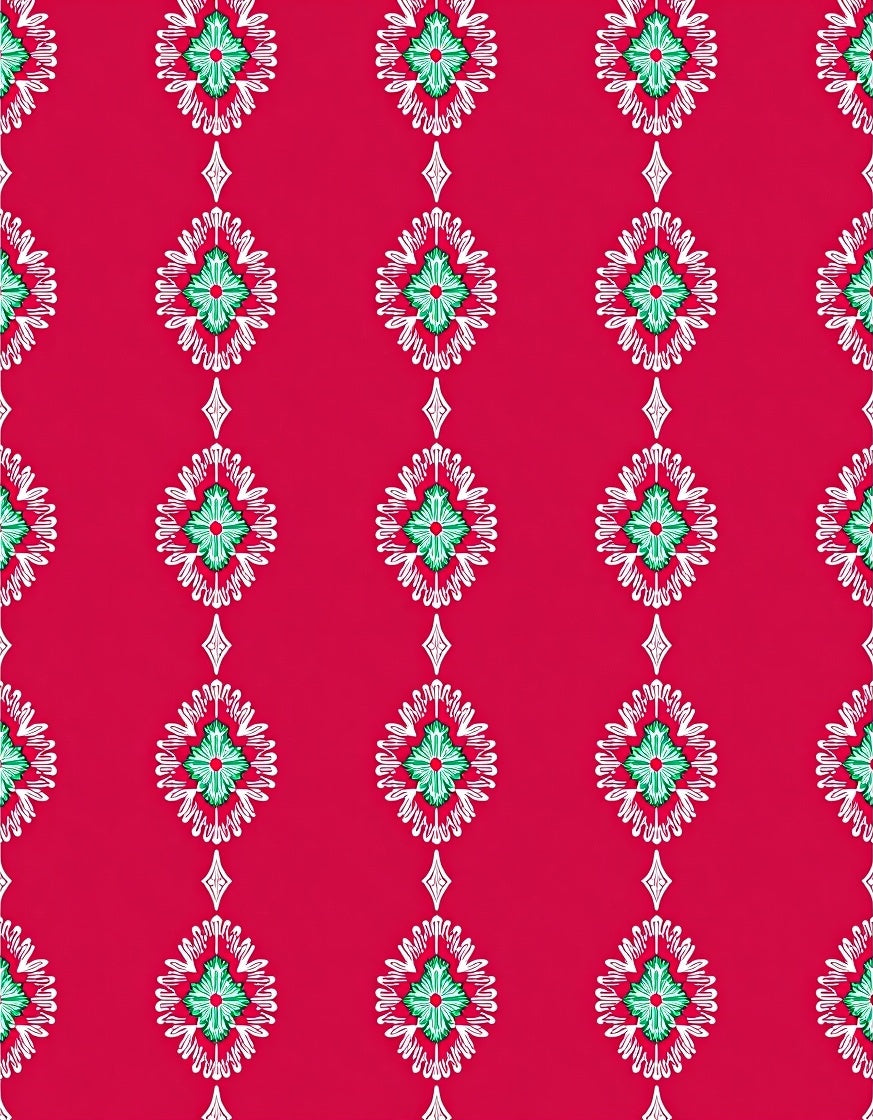 Crimson Green Diamond Medallion Repeat Rug