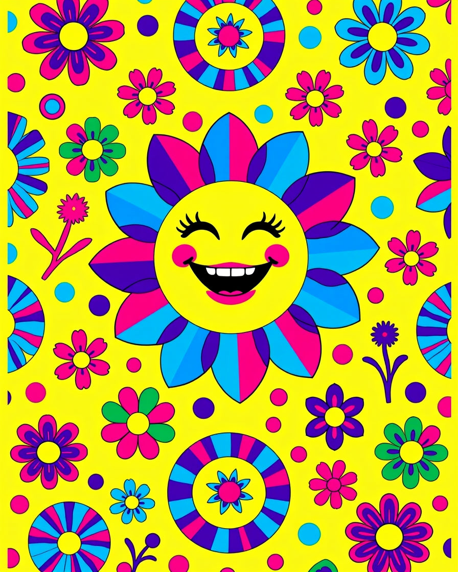 Groovy Yellow Flower Face Sun Rug