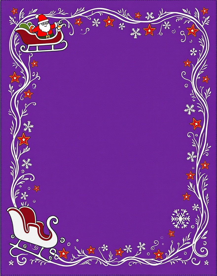Purple Sleigh Star Snowflake Border Rug