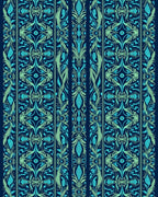 Art Nouveau Teal Floral Vertical Stripe Rug
