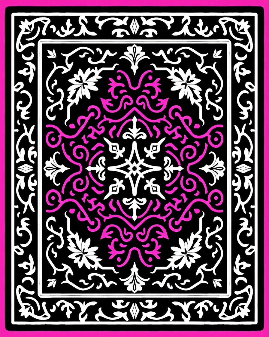 Bold Pink Black Floral Medallion Rug