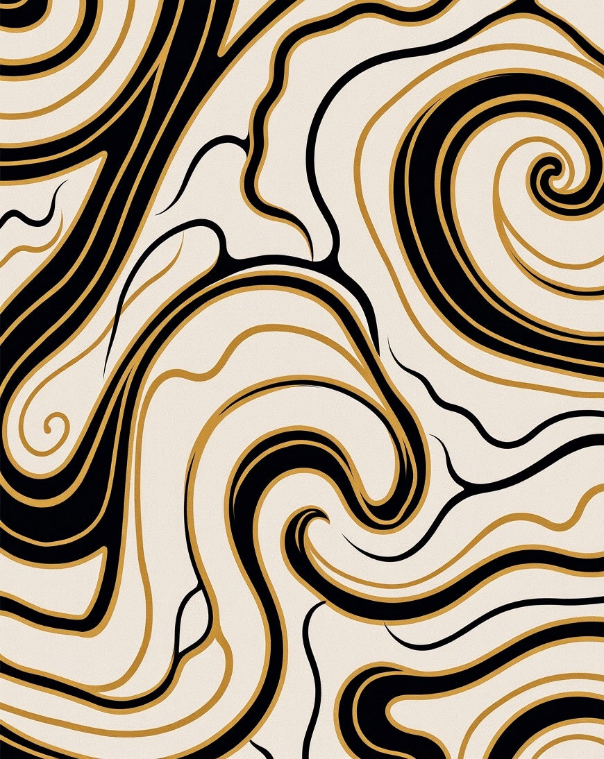 Black Gold Swirl Cream Abstract Rug
