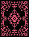 Pink Floral Scrollwork Black Rug
