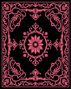 Pink Floral Scrollwork Black Rug