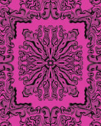 Vibrant Pink Black Swirl Medallion Rug