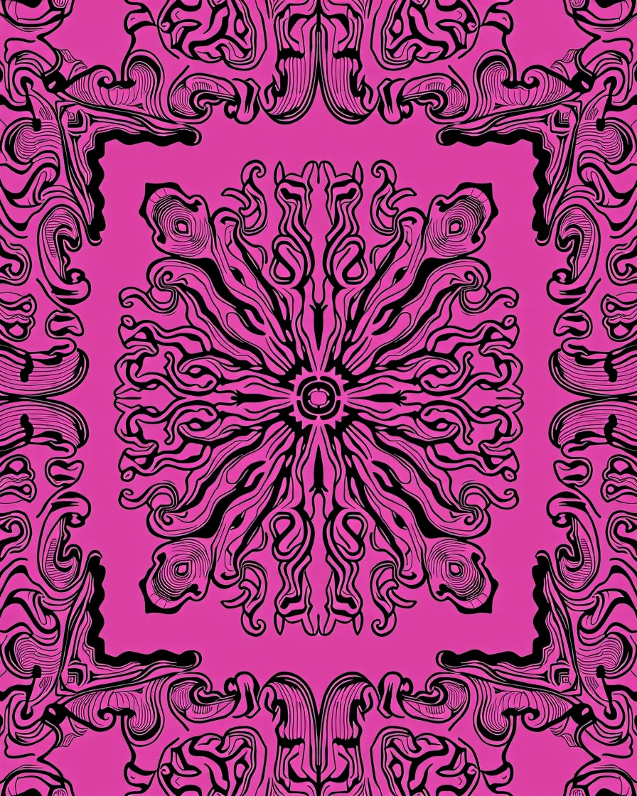 Vibrant Pink Black Swirl Medallion Rug
