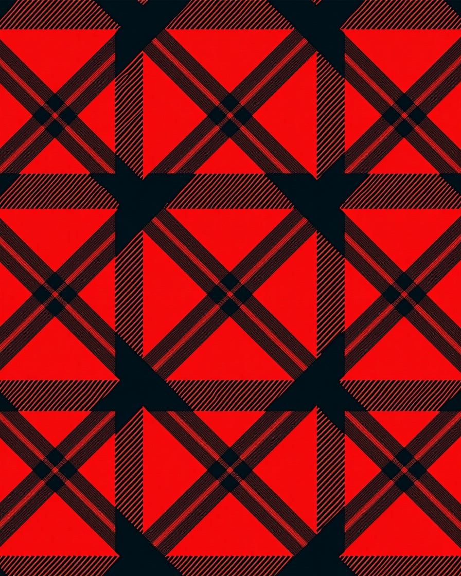 Red and Black Plaid Geometric Arrangement Rug