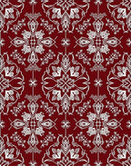 Deep Red White Medieval Floral Rug