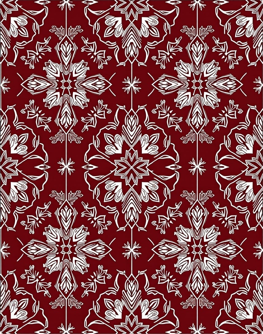 Deep Red White Medieval Floral Rug