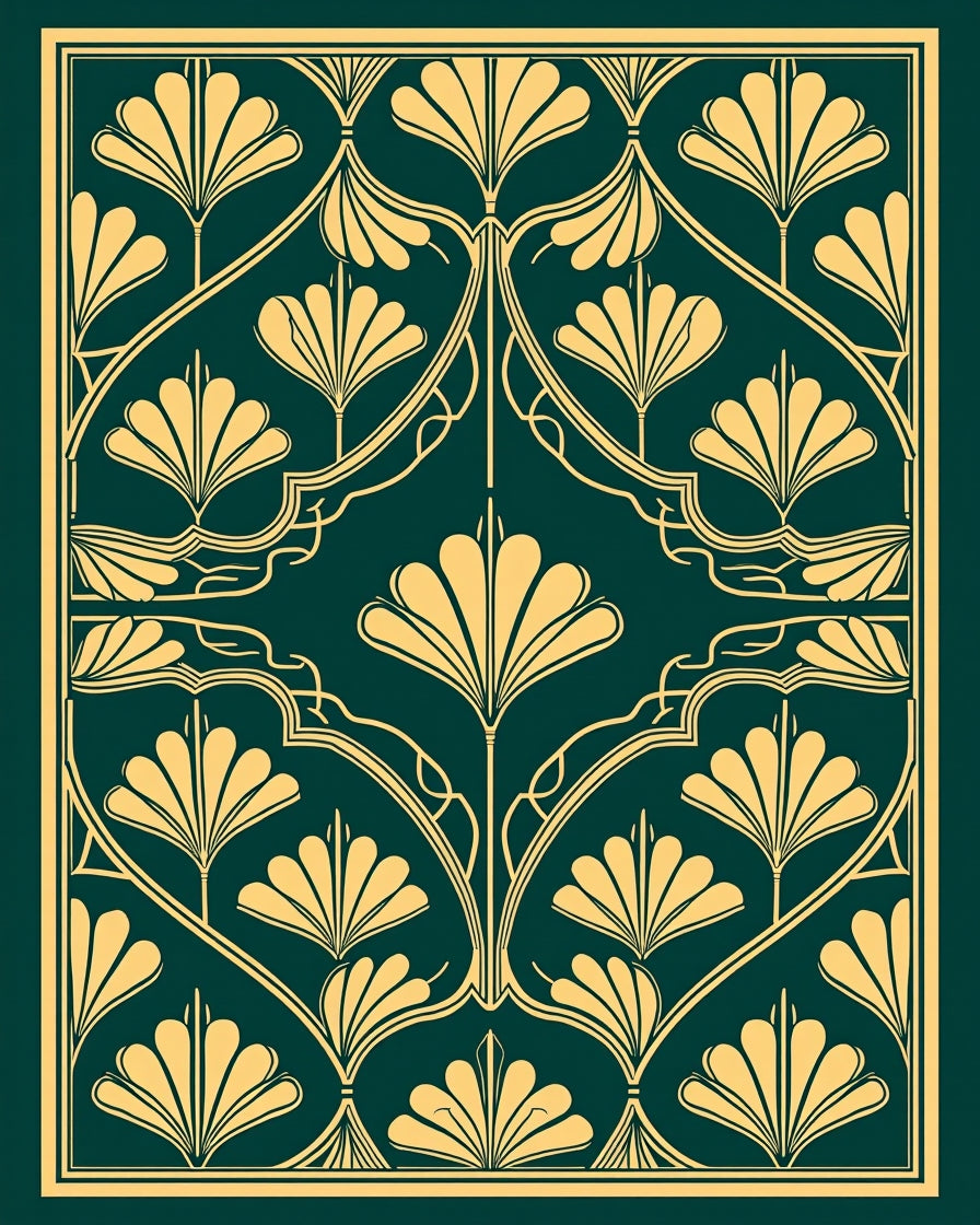 Emerald Golden Fan Art Deco Rug