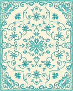 Teal Floral Scroll Medallion Rug
