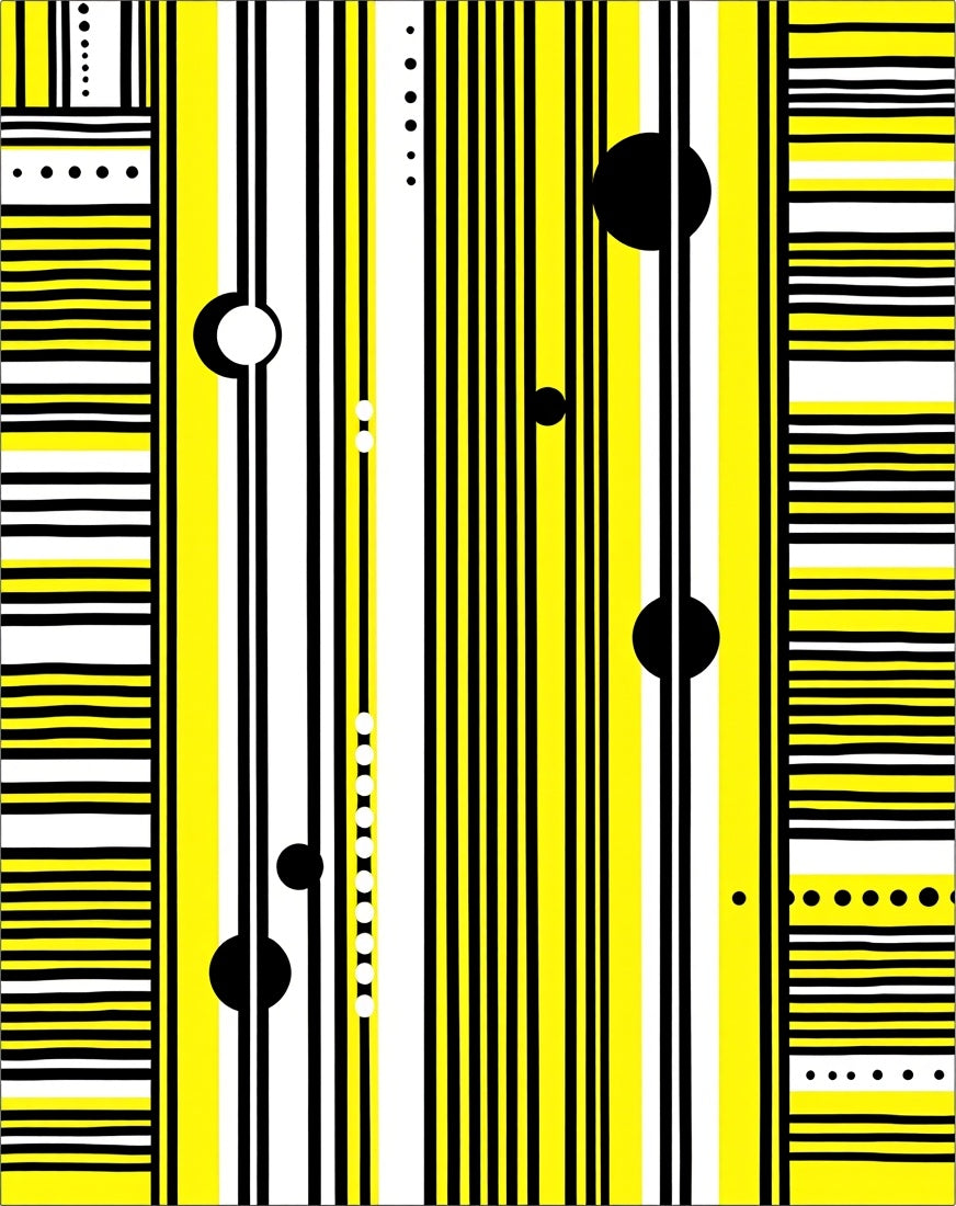 Modern Yellow Black Stripe Orb Rug