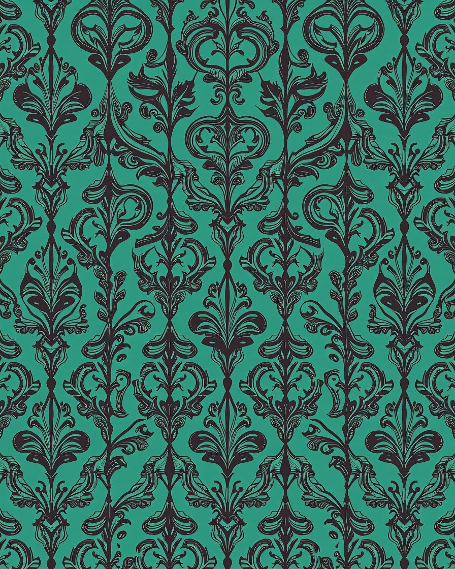 Teal Black Ornate Damask Floral Rug