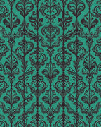 Teal Black Ornate Damask Floral Rug