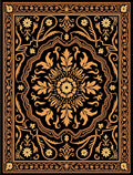 Ornate Golden Floral Medallion Black Rug