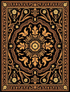 Ornate Golden Floral Medallion Black Rug
