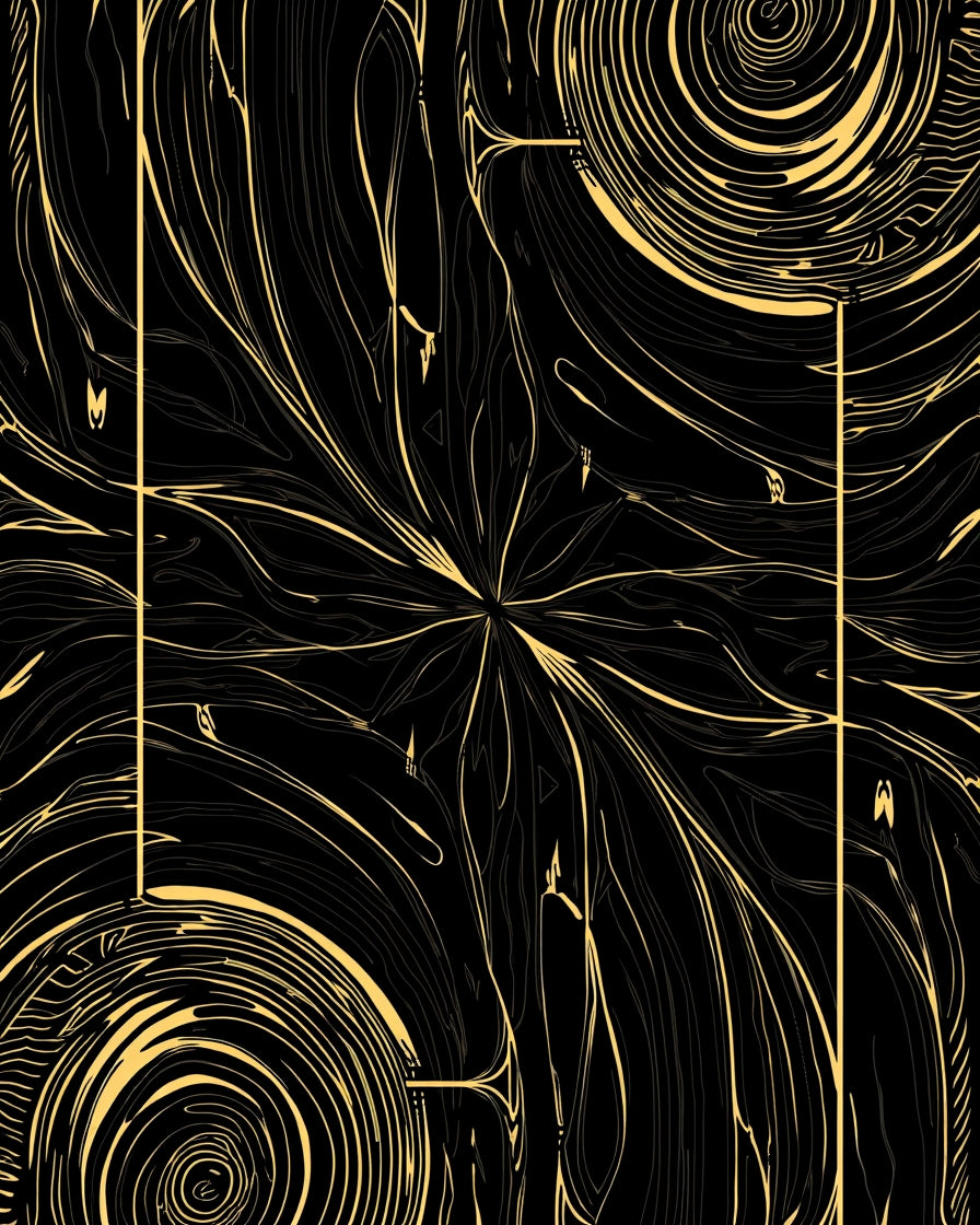 Black Gold Swirling Organic Lines Rug