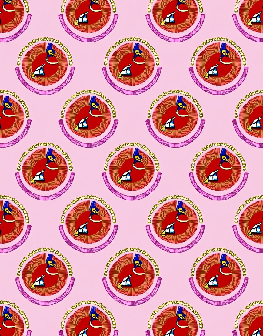 Pink Red Blue Abstract Bird medallions Rug