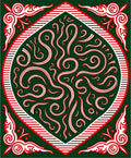 Emerald Red White Swirling Scrollwork Rug