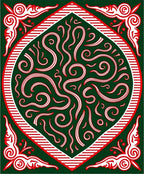 Emerald Red White Swirling Scrollwork Rug