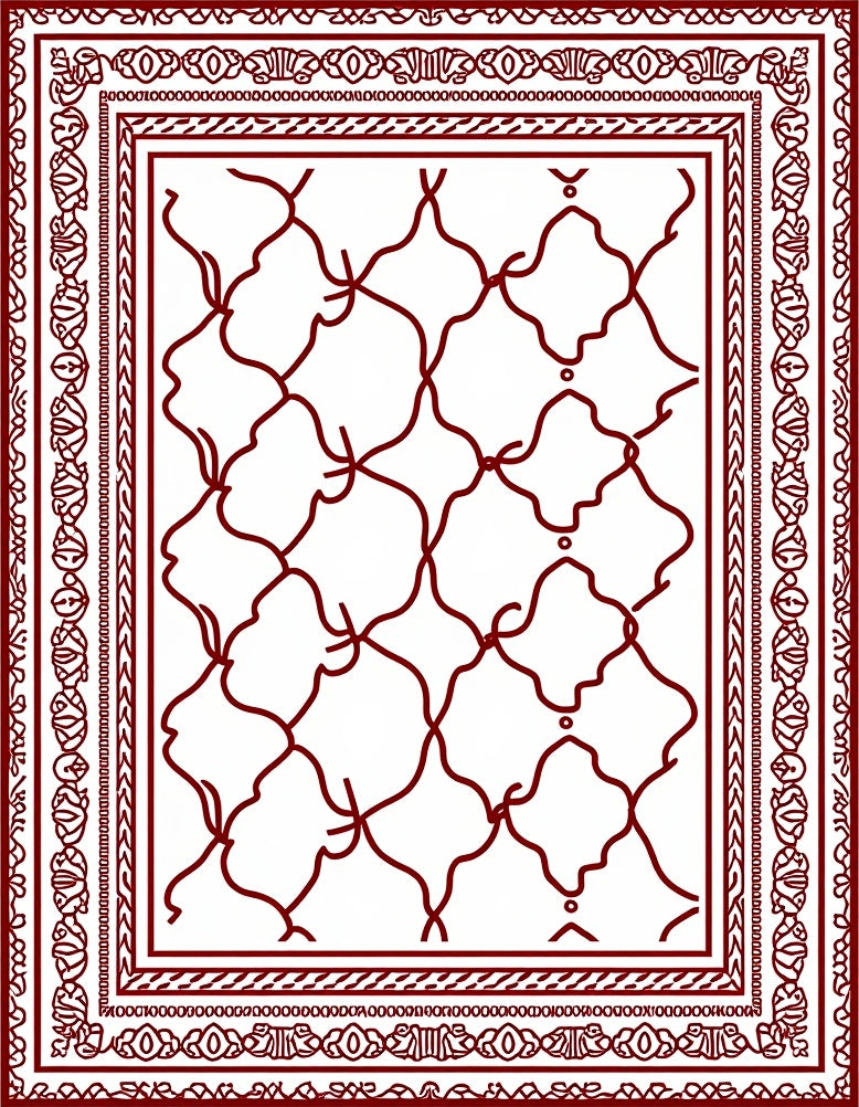 Rich Burgundy Interlocking Lattice Border Rug