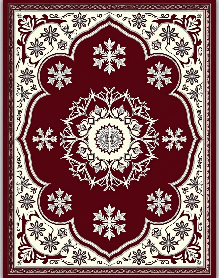Crimson Ivory Floral Medallion Rug