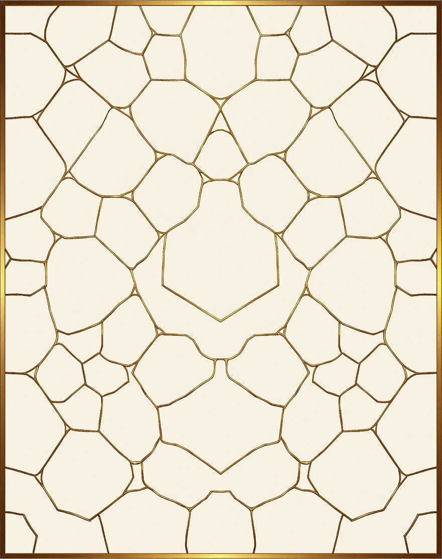 Cream and Gold Geometric Weave Rug