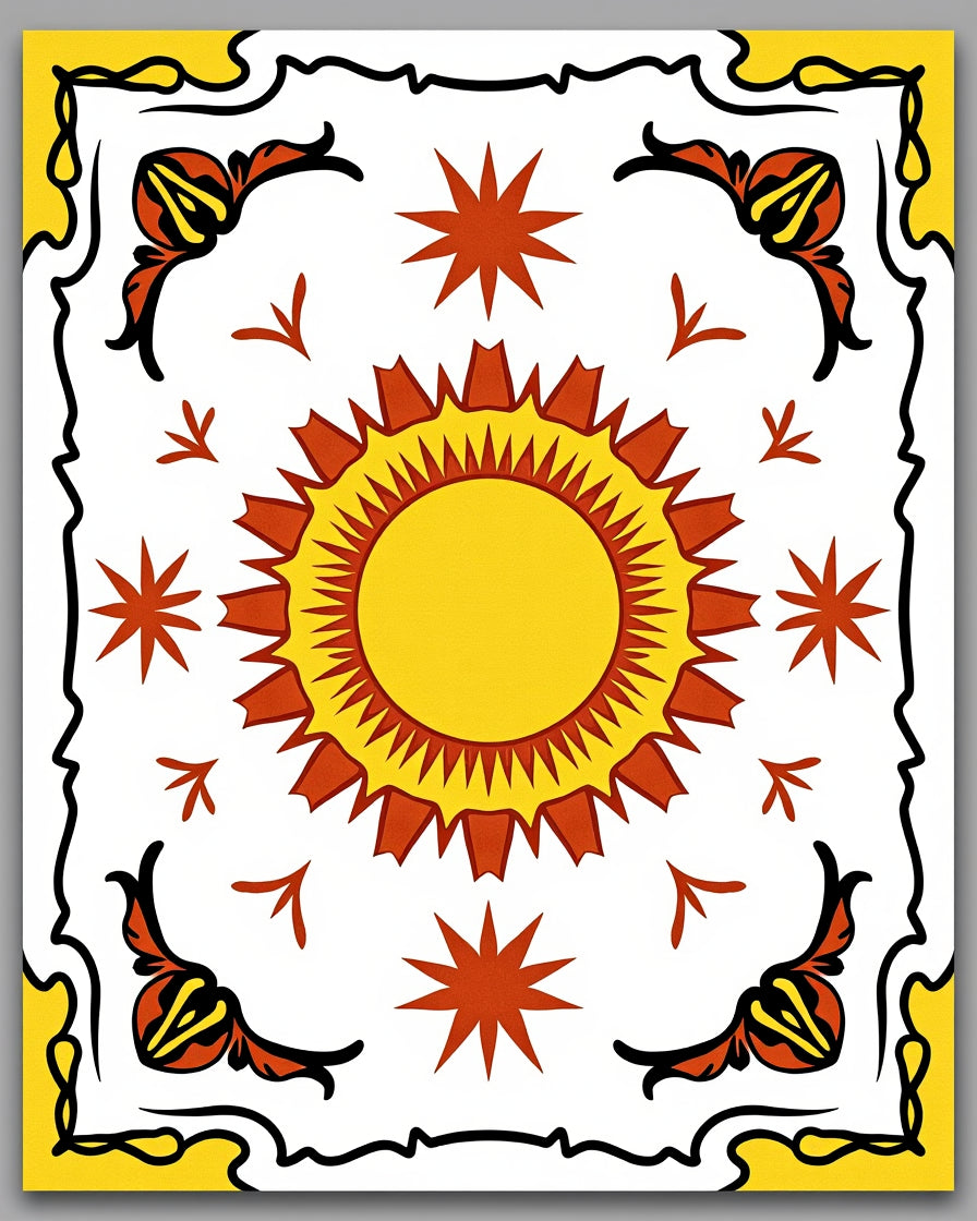 Golden Sunburst Yellow and Red Tile Rug