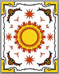 Golden Sunburst Yellow and Red Tile Rug