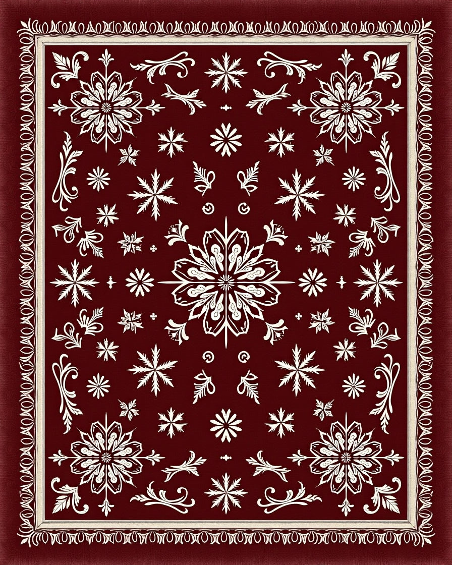 Burgundy White Floral Snowflake Medallion Rug