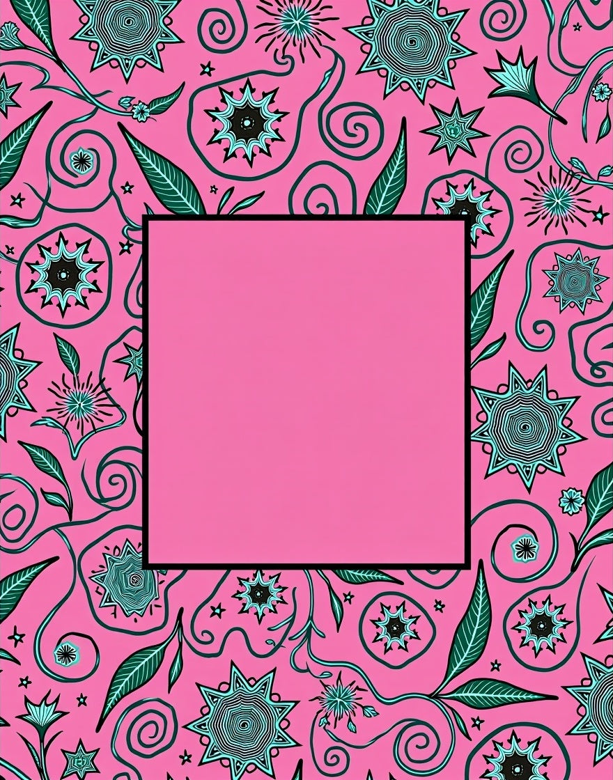 Pink Teal Floral Swirl Starburst Rug