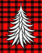 Red Black Buffalo Plaid Pine Tree Rug