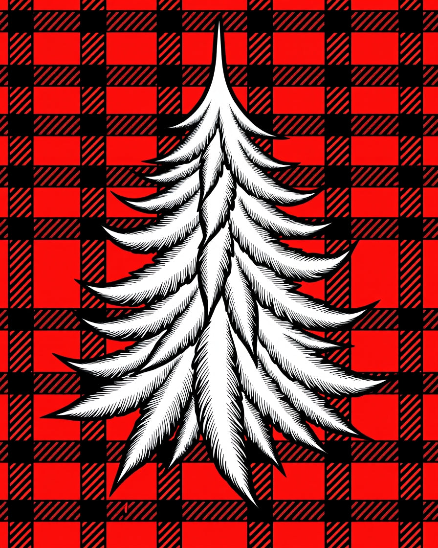 Red Black Buffalo Plaid Pine Tree Rug