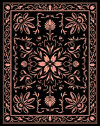 Coral Floral Medallion Black Rug
