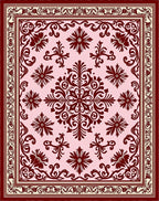 Deep Rose Damask Floral Medallion Rug